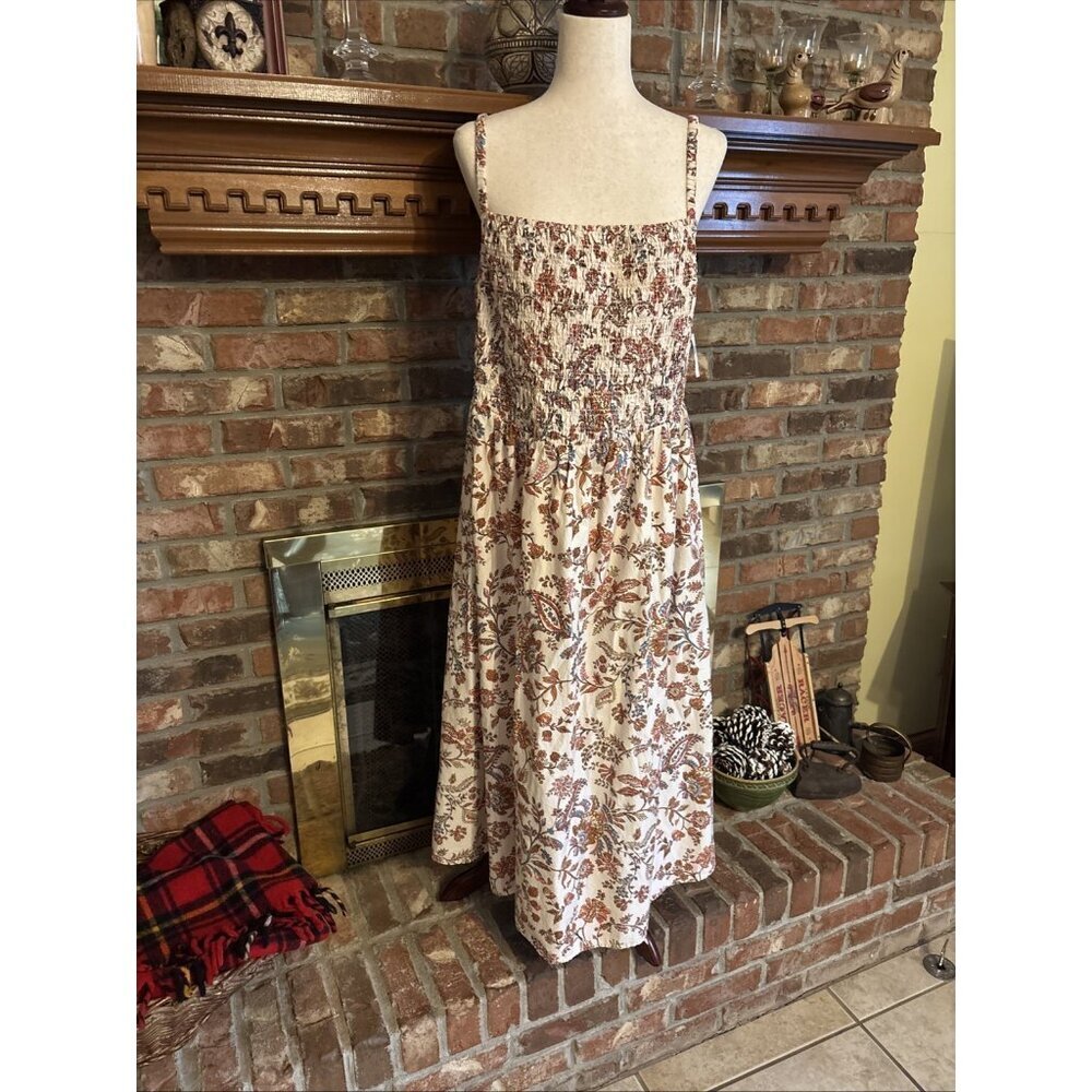 old navy dress Seersucker Long Sleeveless Beachy Size 2X NWT Tan Floral